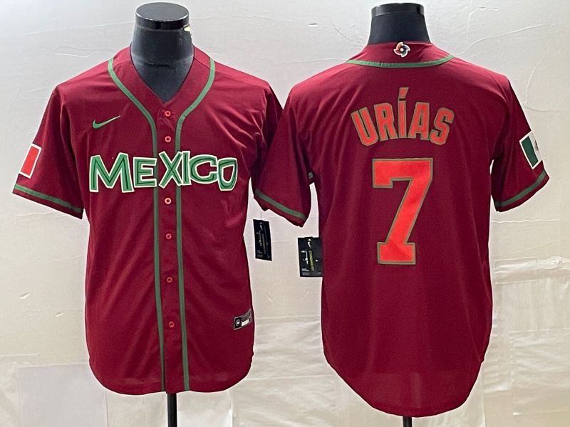 Men 2023 World Cub Mexico 7 Urias Red orange Nike MLB Jersey12